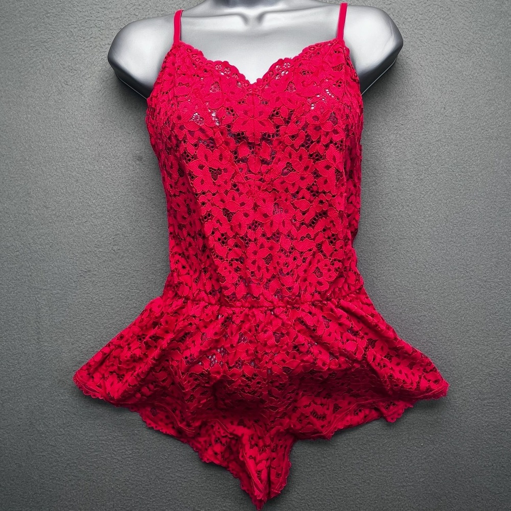 Victoria's Secret Red Lace Teddy Romper Babydoll Adjustable Straps S P CH